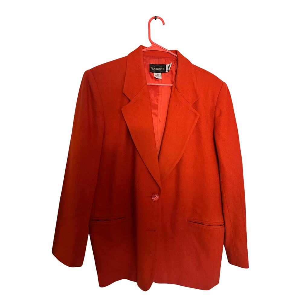 Vintage REQUIREMENTS Orange Red Front Button 100% Pure New Wool Blazer Jacket 16 - Picture 1 of 10
